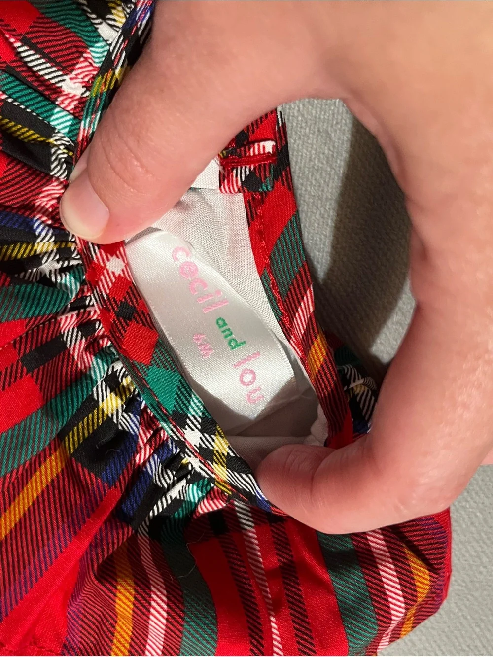 Cora- Cecil and Lou Red Green Plaid Girls Holiday Dress with bloomers White Sash